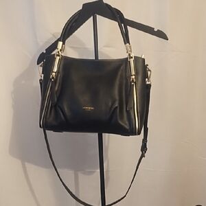 Elegant Black Shoulder Bag with Gold Accents